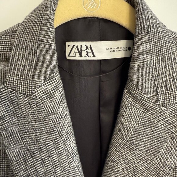 Zara double-breasted fully lined plaid wool blazer - Picture 3 of 3